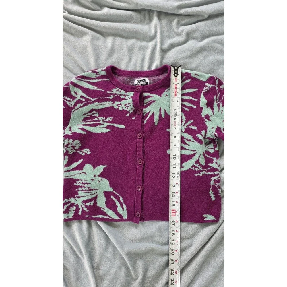 Future Collective Gabriella Karefa-Johnson Purple Teal Floral Cardigan XXS